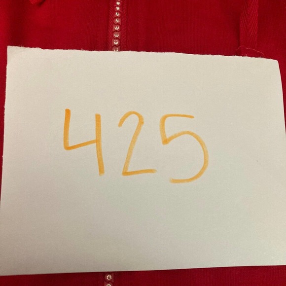 Quacker Factory Jacket Womens Sz M Red Cotton Knit Rhinestone Ruffle Neck Zip Up - Picture 10 of 10